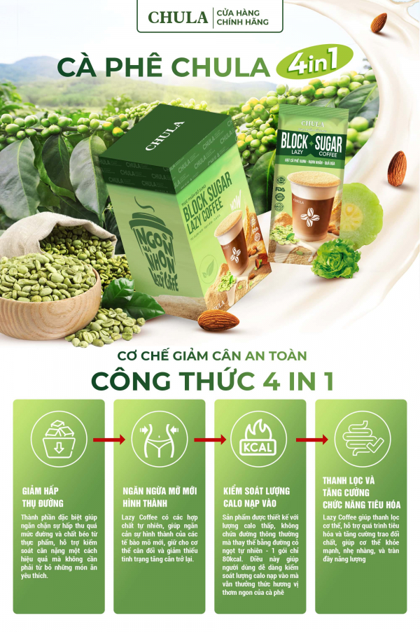 Combo 3 hộp Cà phê 80 calo dành cho người ăn kiêng Chula - 42 gói - Ảnh 2